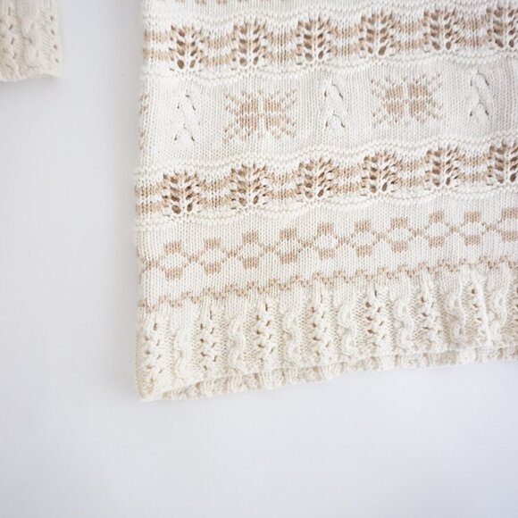 Vintage Liz Sport Cream Tan Knit Grandmacore 100% Cotton Crewneck Sweater M - Picture 7 of 10